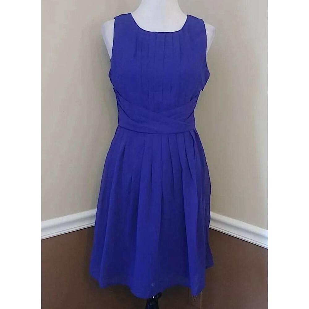 Cobalt Blue Indigo Pleated Chiffon Sleeveless Party Modcloth Dress by Moon